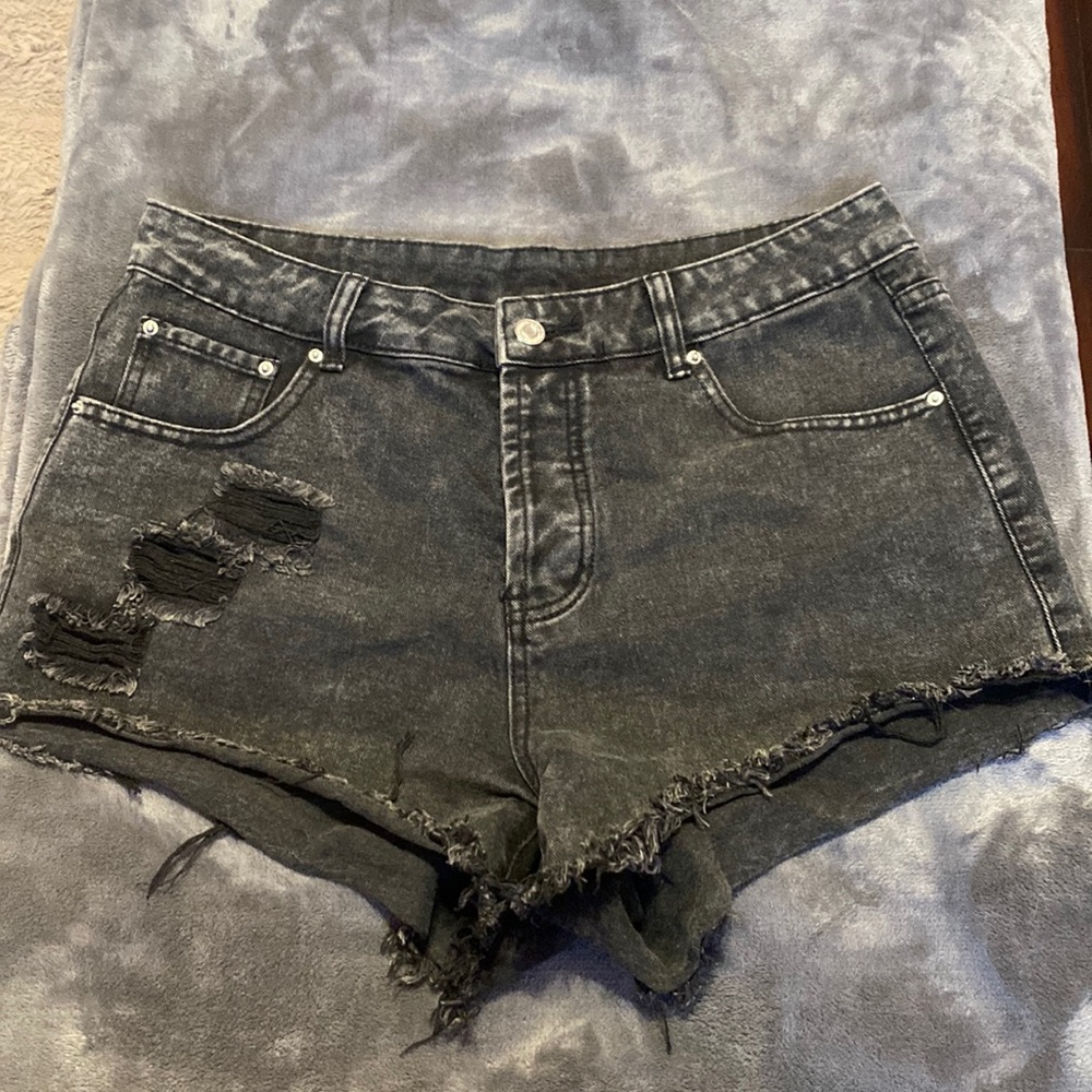 Black denim shorts size large high waisted.